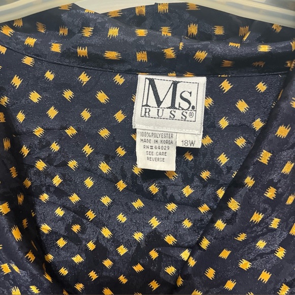 Ms. RUSS Navy and Gold Patterned Blouse - Picture 2 of 8